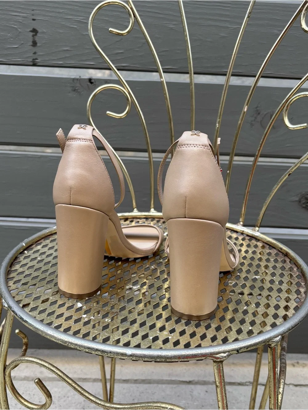 Sam Edelman Yaro Nude Block Heel Ankle Strap Sandals Wide 6W Wedding Guest